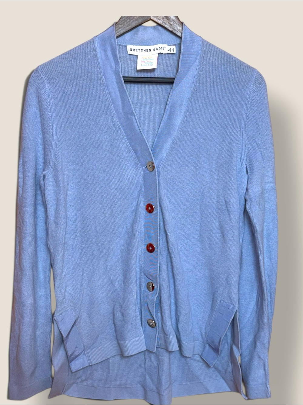 Gretchen Scott 100% Cotton Grosgrain Heaven Cardigan Periwinkle Blue